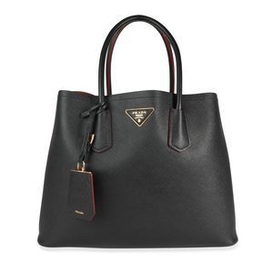 Prada Black Saffiano & Fiery Red Large Double Bag